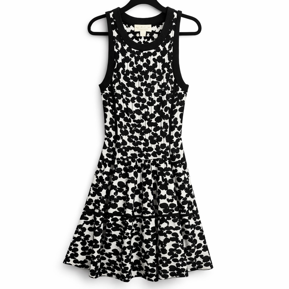 Kate Spade Black Ivory Abstract Floral Jacquard Knit Dress - Size M